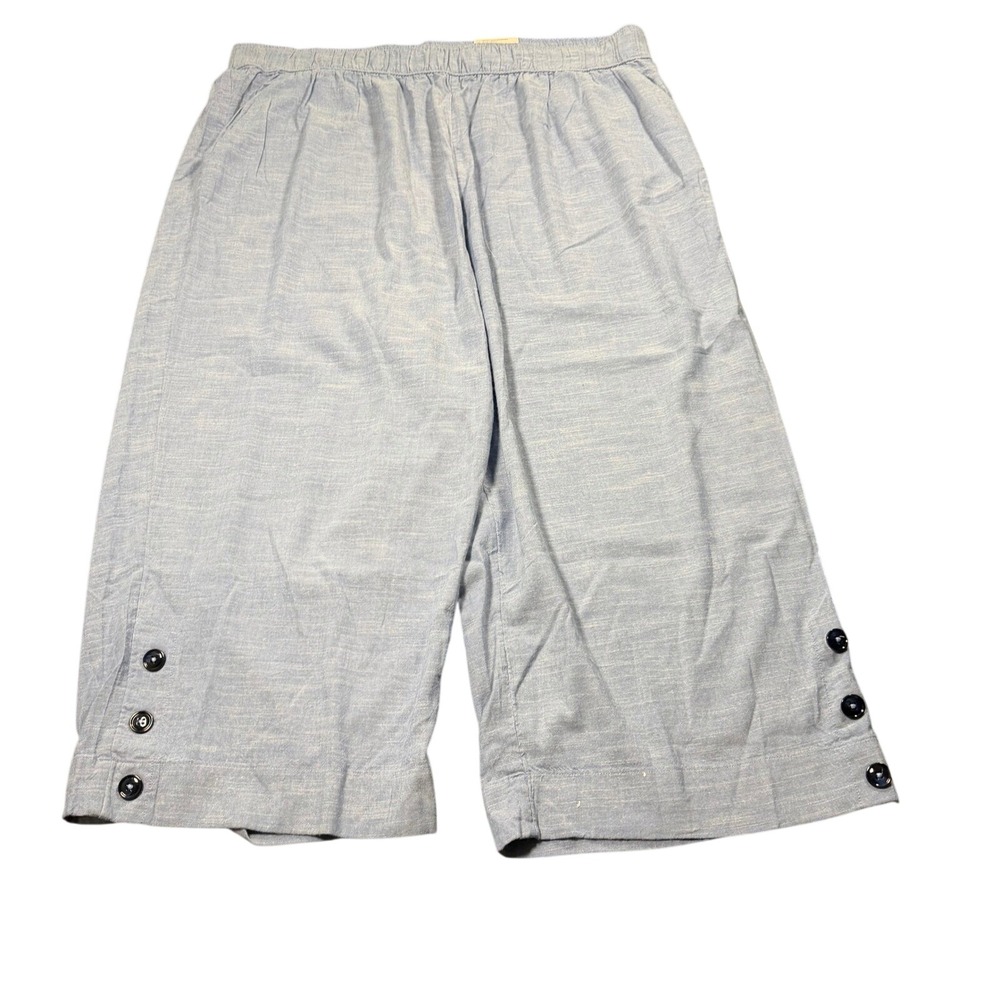 Croft & Barrow Mid-Rise Crop Pants Womens Blue Button Hem Casual Coastal 3X